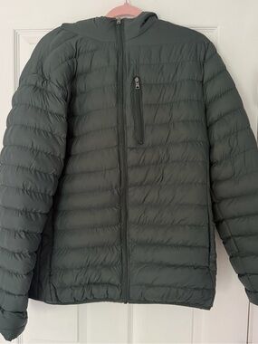 Men's Hooded Quilted Puffer Jacket - Dark Olive